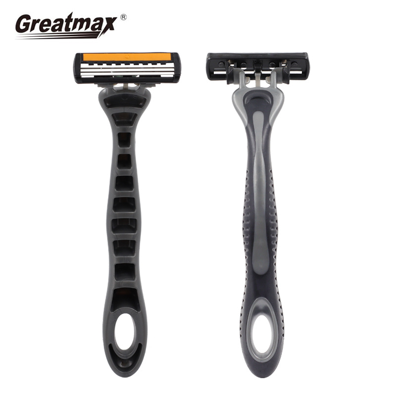 3Blade Razor Shave Men Shaver Black Bikini Body Head Acero inoxidable Logo FLASH Piece Card Face razor Paquete de goma