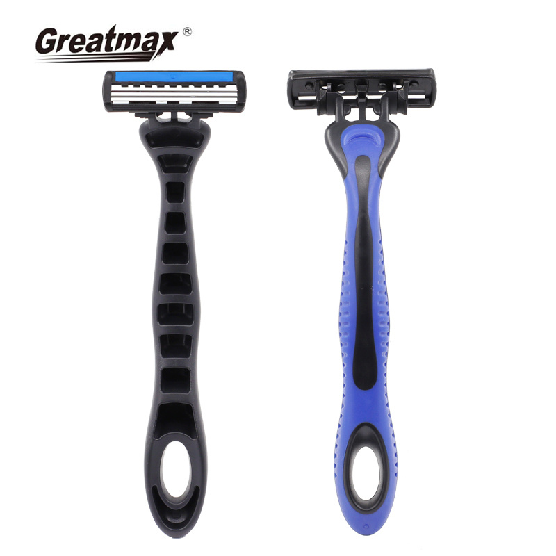 3Blade Razor Shave Men Shaver Black Bikini Body Head Acero inoxidable Logo FLASH Piece Card Face razor Paquete de goma